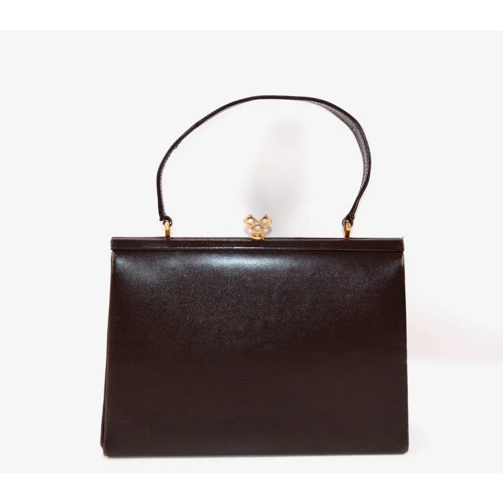 Vintage 1950s L.S. Ayres & Co Burgundy Leather Kelly Bag Purse Made in England